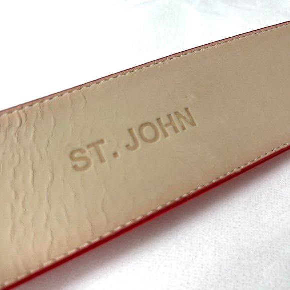 Auc ST.John NWOT Swarowski crystals wide silk/leather Red belt 44737 - Picture 4 of 11